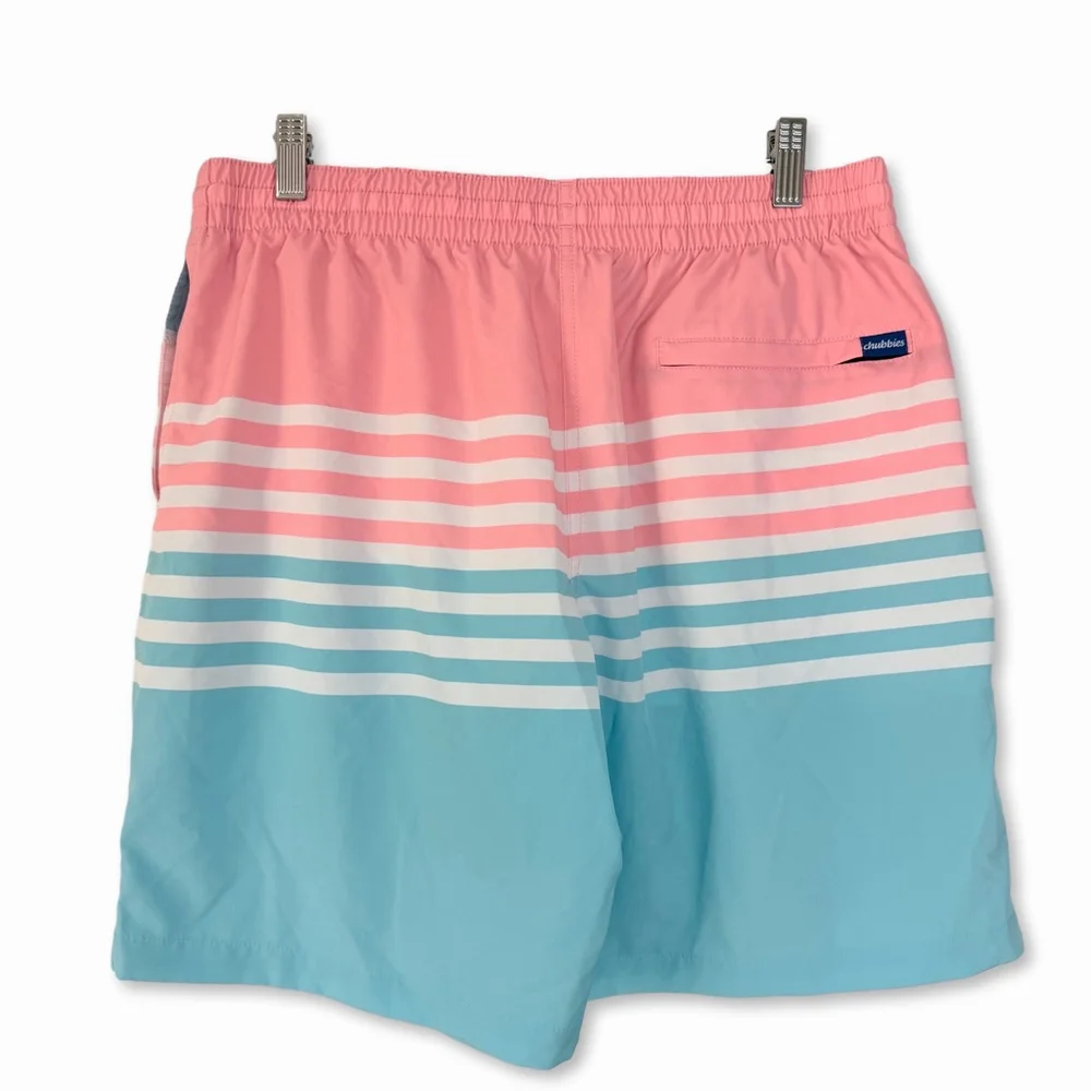Chubbies Swim Trunks Men's XL Pink Blue Striped Stretch 7 Inch Inseam
